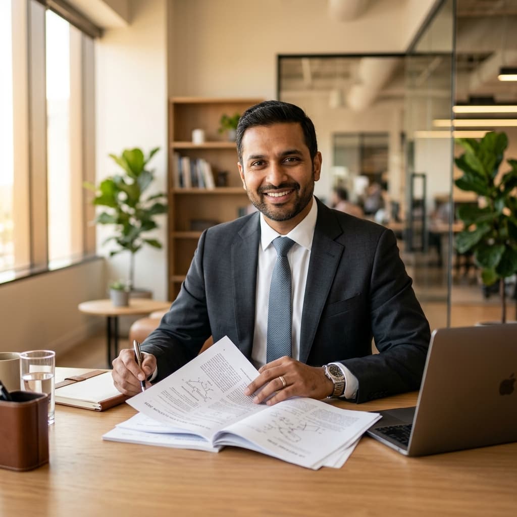 Patent consultant reviewing filing documents